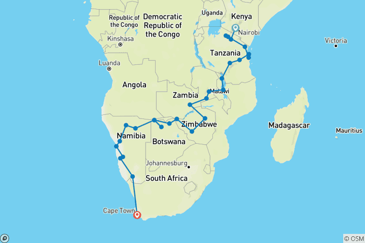 Carte du circuit Du Kenya au Cap