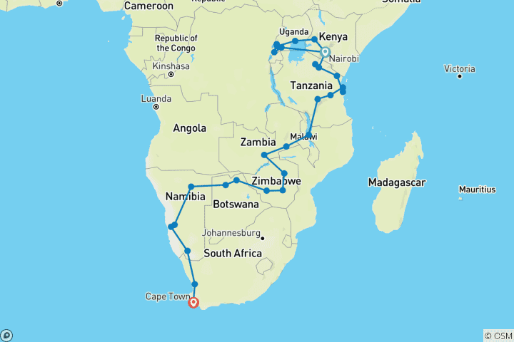 Carte du circuit L'Afrique englobée vers le sud