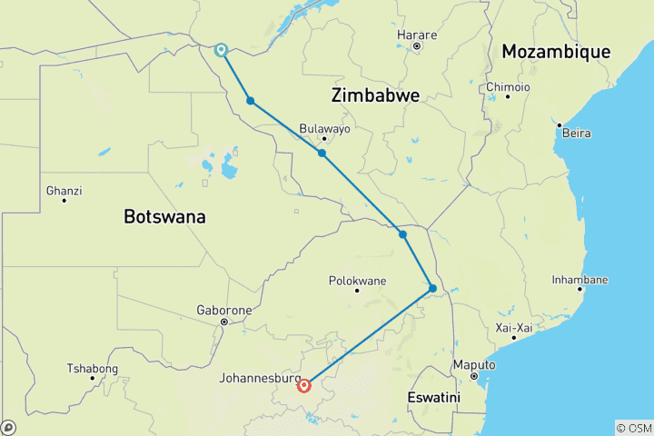 Carte du circuit De Vic Falls à Kruger