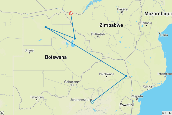 Map of Kruger to Vic Falls