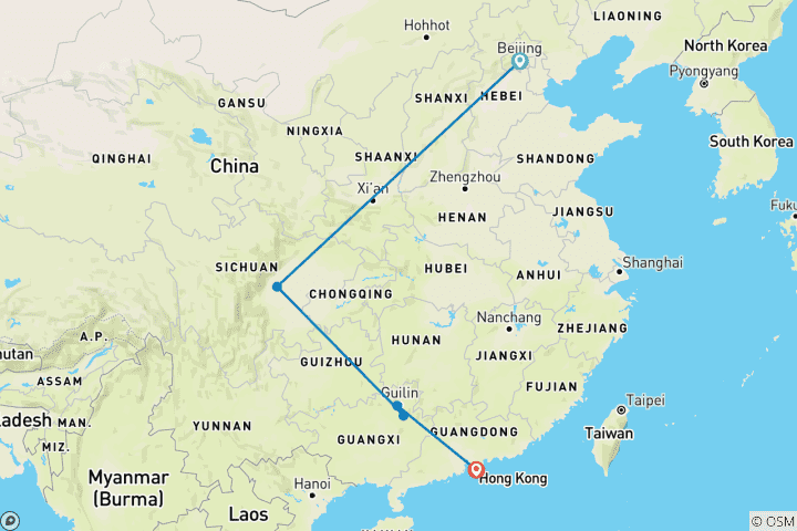 Carte du circuit Vacances en famille en Chine (from Pékin to Hong Kong)