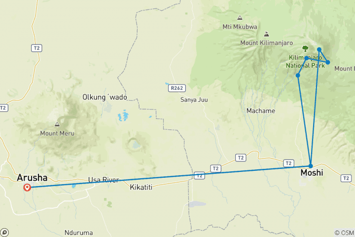 Map of Kilimanjaro Climb Umbwe Route