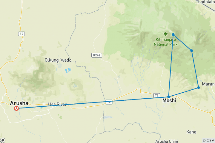 Map of Kilimanjaro Climb Rongai Route (6 Days)