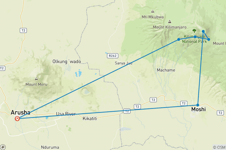 Map of Kilimanjaro Climb Machame Route 'Whiskey Route'