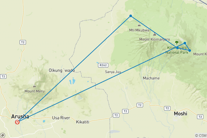 Map of Kilimanjaro Climb Lemosho Route