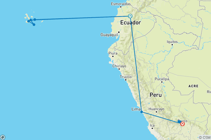 Karte von Galapagos & Inka Trail Erlebnisreise