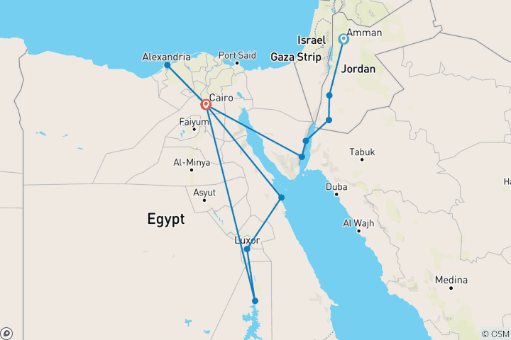 Carte du circuit La Jordanie et l'Égypte à découvert