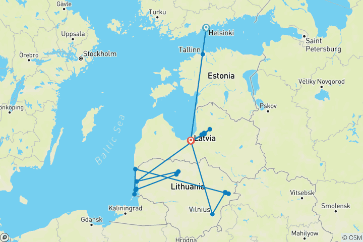 Map of Baltic Experience (from Helsinki to Riga)