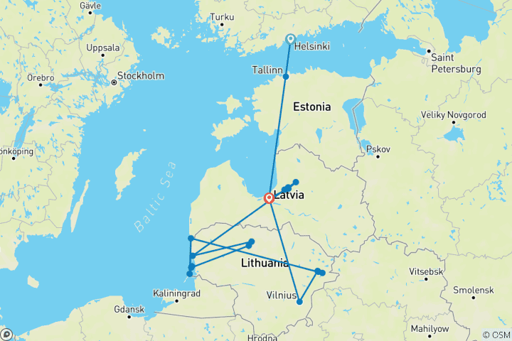 Carte du circuit L'expérience de la Baltique (from Helsinki to Riga)