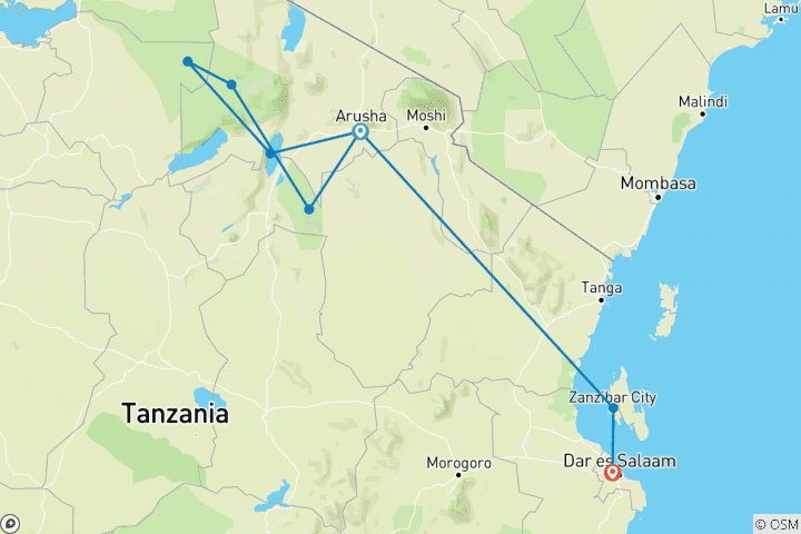 Map of Tanzania Wildlife and Zanzibar Beach Holiday