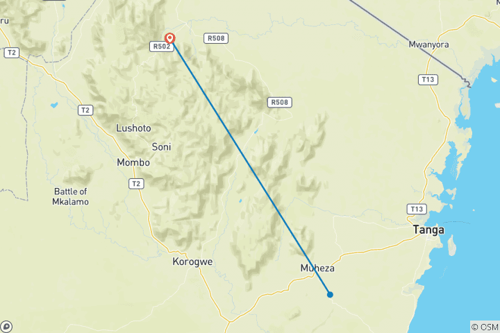 Carte du circuit Trek à Mtae Usambara