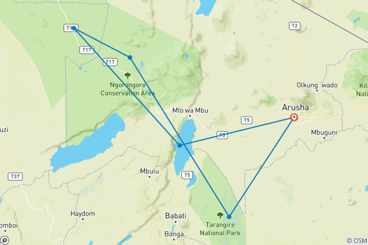 Map of Jambo Tanzania Safari - 5 Days, 4 Nights Safari