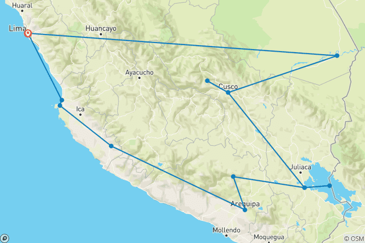 Map of Peru Encompassed (14 destinations)