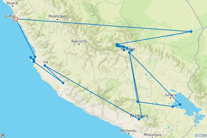 Map of Peru Encompassed (33 destinations)