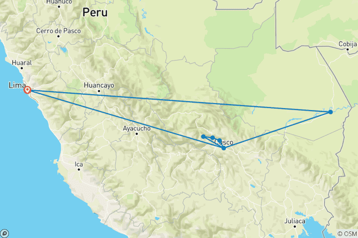 Map of Inca Trail & Amazon Adventure (8 destinations)