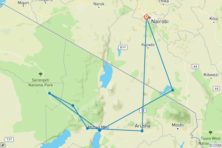 Carte du circuit Piste du Serengeti (8 destinations)