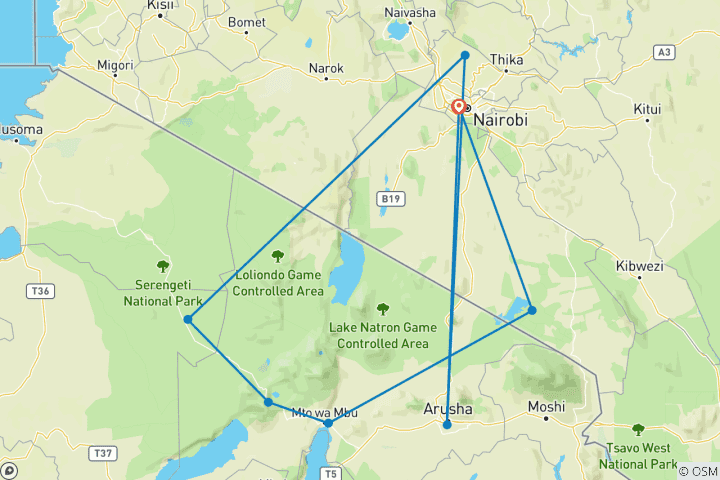 Mapa de Ruta del Serengeti (8 destinations)