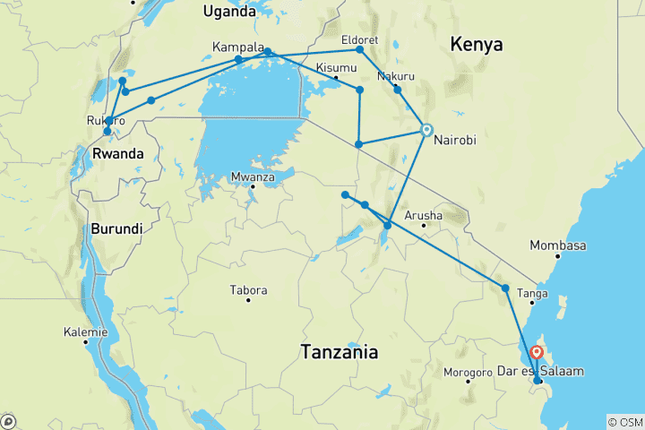 Map of Gorillas, Game Parks & Beaches