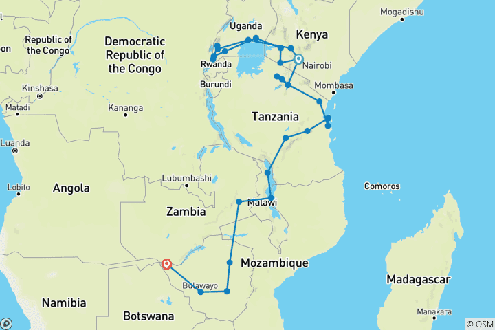 Map of Gorillas to Vic Falls