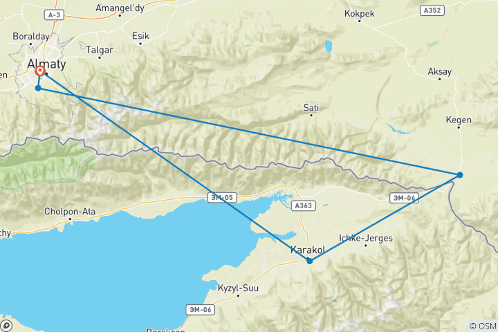 Map of Mountain Biking Kazakhstan and Kyrgyzstan