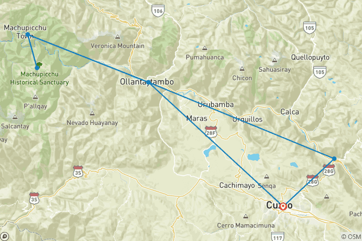 Carte du circuit Court séjour à Machu Picchu en train