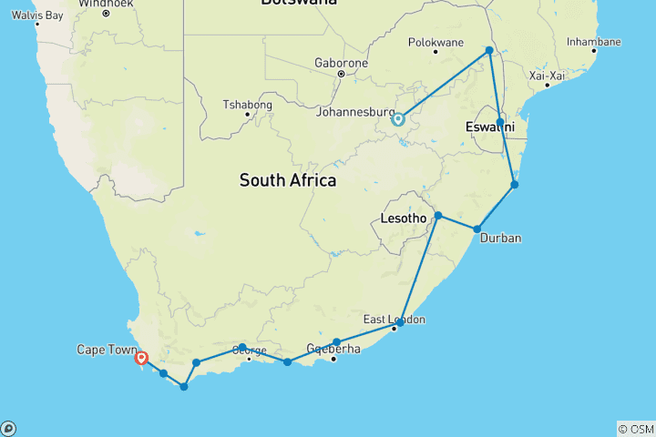 Map of Kruger, Coast & Cape