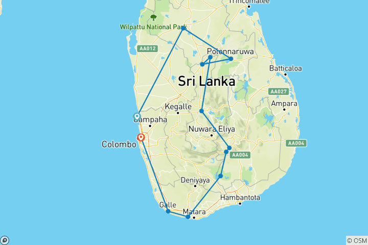 Map of Best of Sri Lanka (12 destinations)