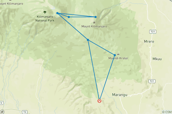 Map of Kilimanjaro: Marangu Route