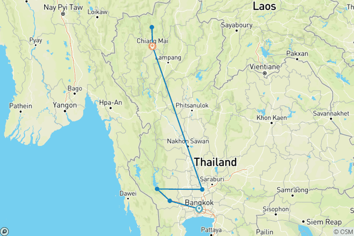 Map of Thailand Family Holiday (from Bangkok to Chiang Mai)