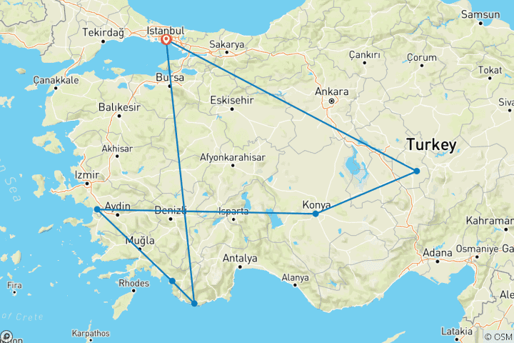 Carte du circuit Turquie : Trek, vélo et kayak