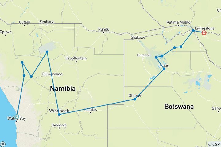 Map of Namibia & Botswana Uncovered