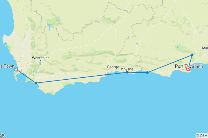 Map of The Garden Route - 8 days