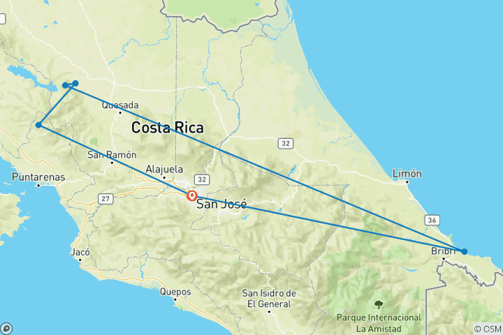 Map of Costa Rica Active Adventure