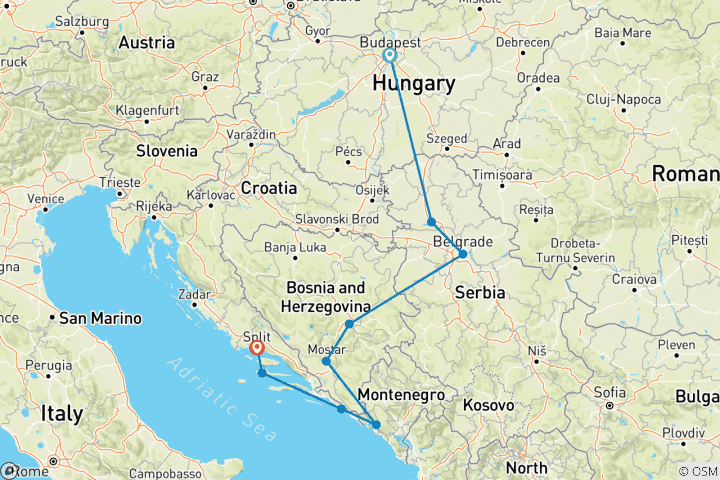 Carte du circuit La Croatie et les Balkans
