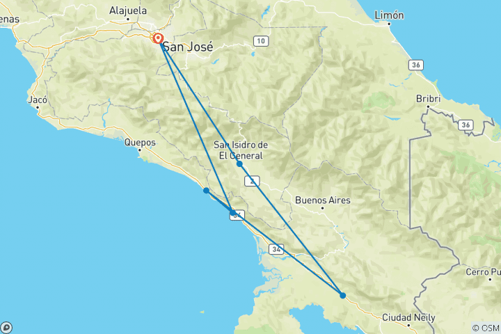 Map of Trek Hidden Costa Rica