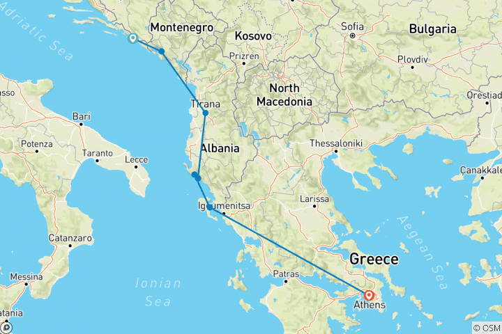 Carte du circuit De Dubrovnik à Athènes : Fronts de mer et forteresses