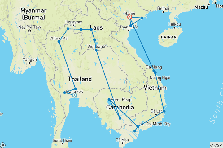 Map of Ultimate South East Asia (27 Days, Intra Tour Air Phnom Penh To Siem Reap)