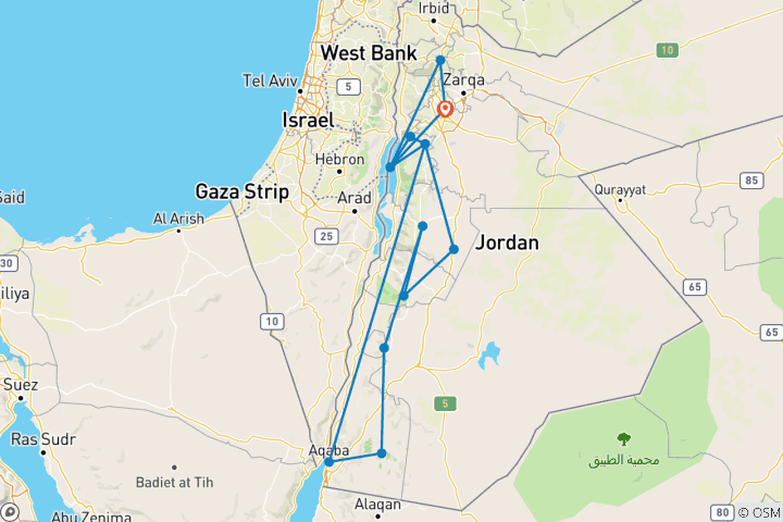 Carte du circuit Points forts de la Jordanie