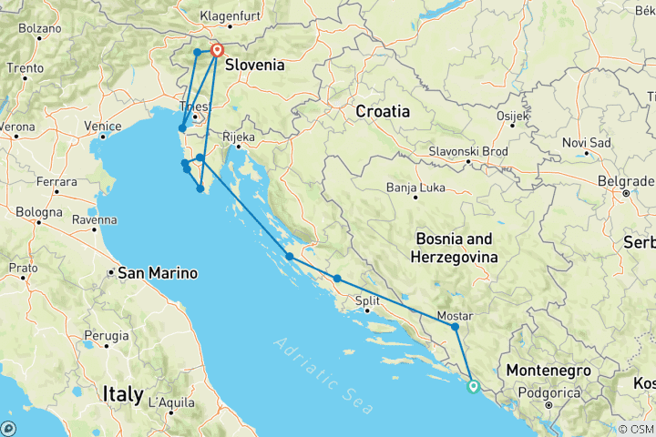 Map of Dubrovnik to Lake Bled