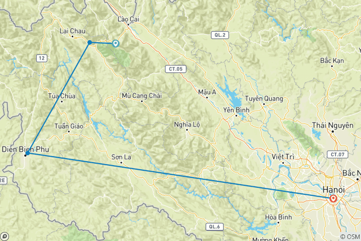 Carte du circuit Vélo de montagne dans le nord- ouest du Vietnam