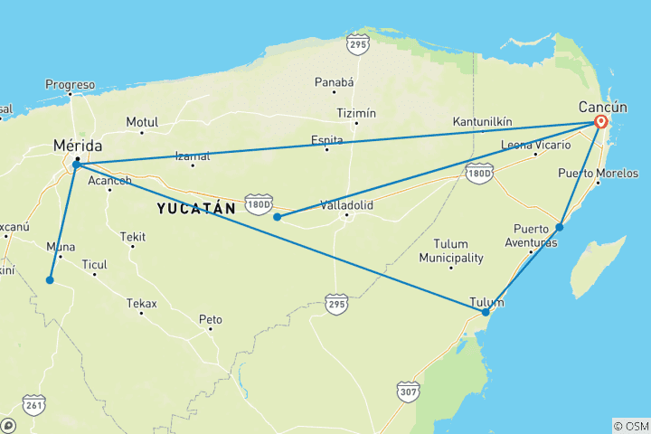 Kaart van Beleef Yucatan & Quintana Roo