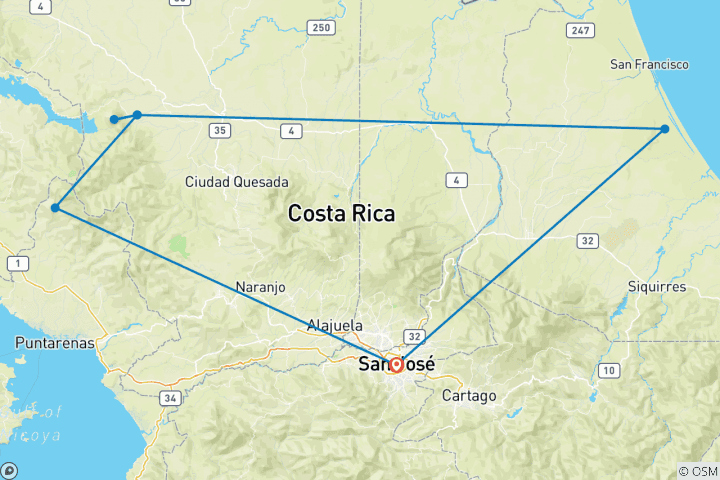 Carte du circuit Montagne et volcan au Costa Rica