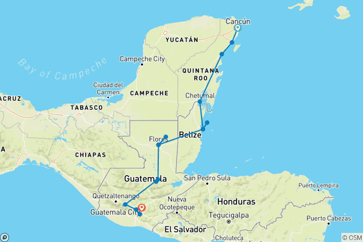 Carte du circuit Aventure de Cancun à Antigua