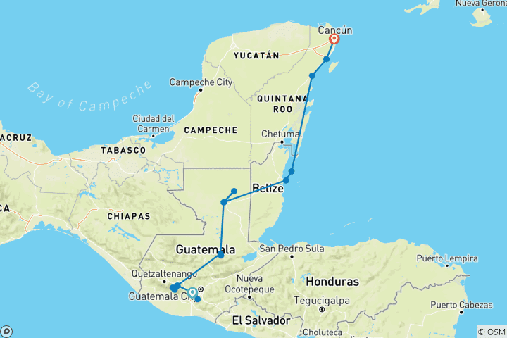 Map of Start in Antigua end in Cancun (A)