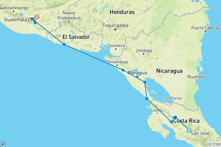 Map of San Jose to  Antigua Experience