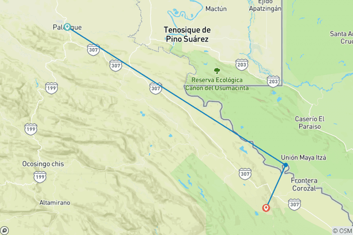 Carte du circuit Ruines de Yaxchilan et Bonampak