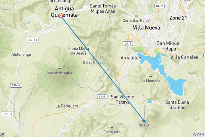 Map of Active Pacaya Volcano Trek