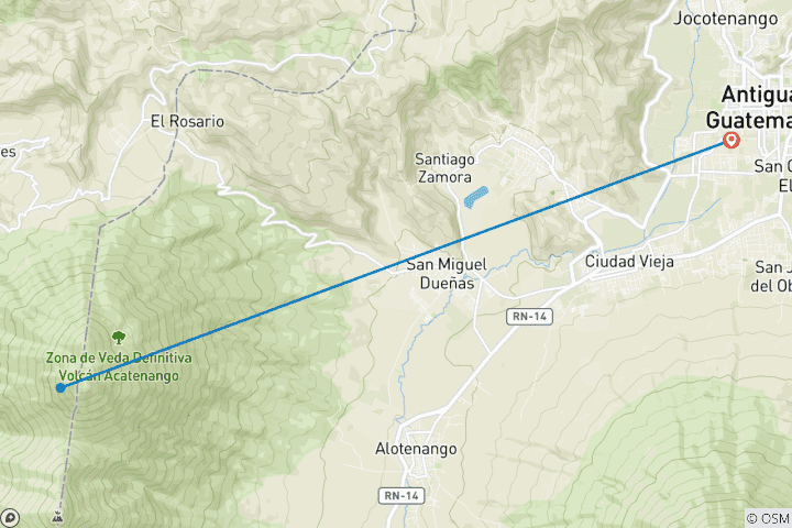 Map of From Antigua: 2-Day Acatenango Volcano Hiking Tour with Food