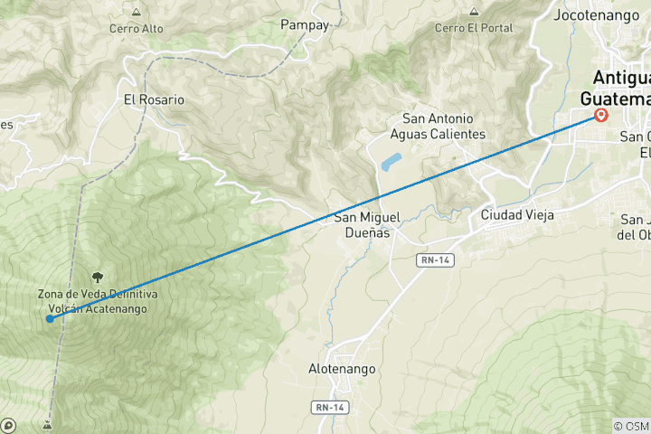 Map of From Antigua: 2-Day Acatenango Volcano Hiking Tour with Local guide