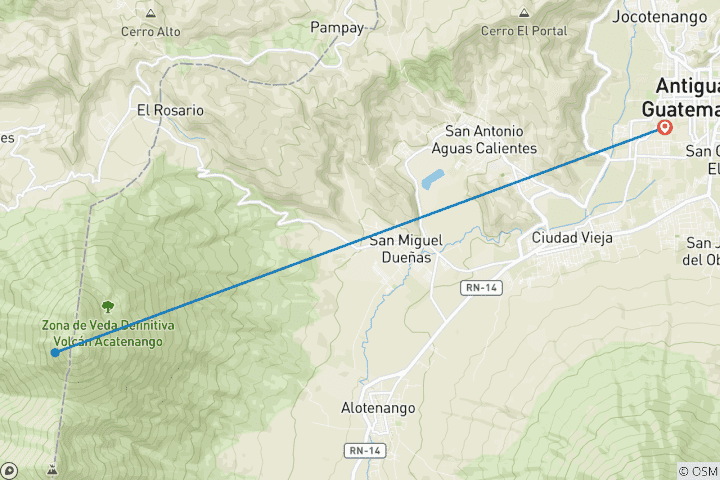 Kaart van Vanuit Antigua: 2-daagse Acatenango-vulkaanwandeltocht met lokale gids